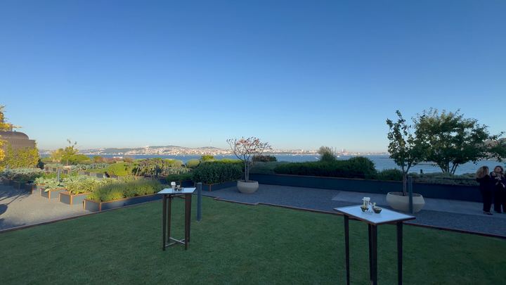 The rooftop Herb Garden at The Peninsula Istanbul, looking across the Bosphorus