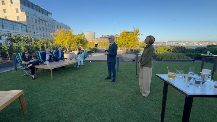 The Herb Garden talk on the lawn: Russ Shaw CBE with Özden Akyıldız of Komşuköy and Samuel Linder of The Peninsula Hotels