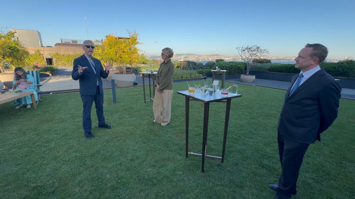 Russ Shaw CBE opens the visit to the Herb Garden