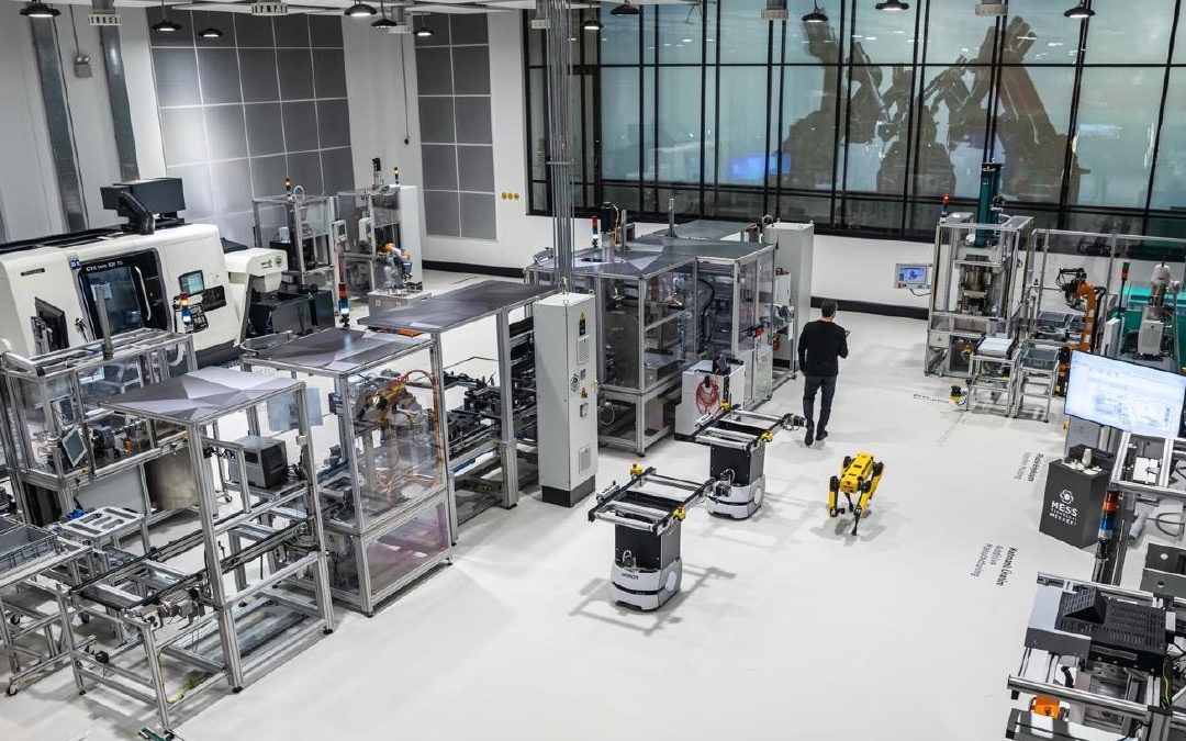 The Digital Factory at MEXT, a working production line with robots and autonomous vehicles