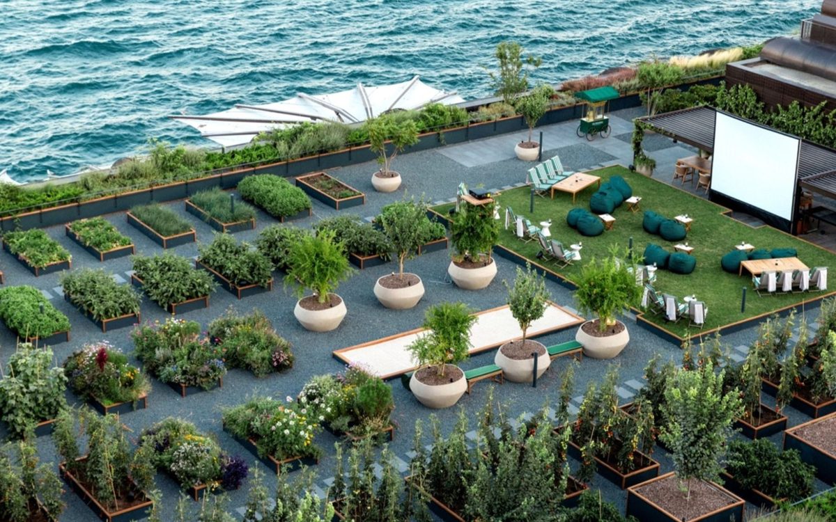 The rooftop Herb Garden at The Peninsula Istanbul, above the Bosphorus